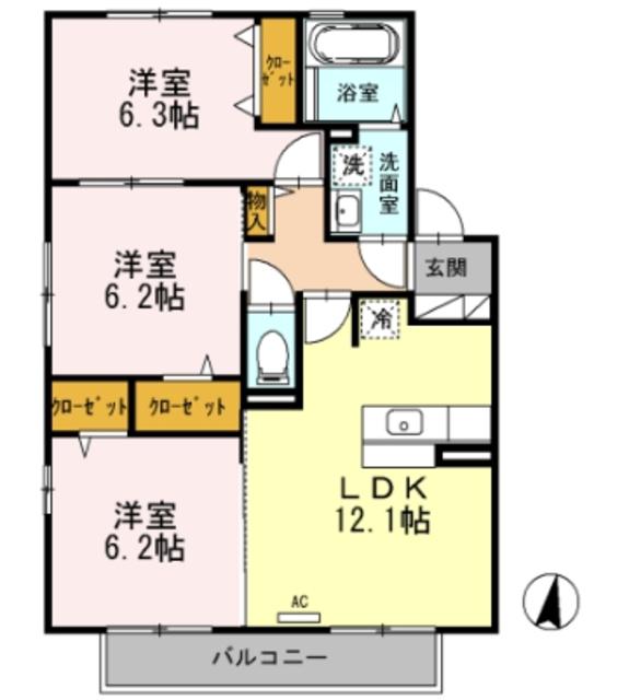 ザ・パーシモン C(3LDK/2階)の間取り写真