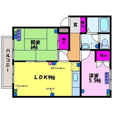 らん村伊3(2DK/1階)の間取り写真