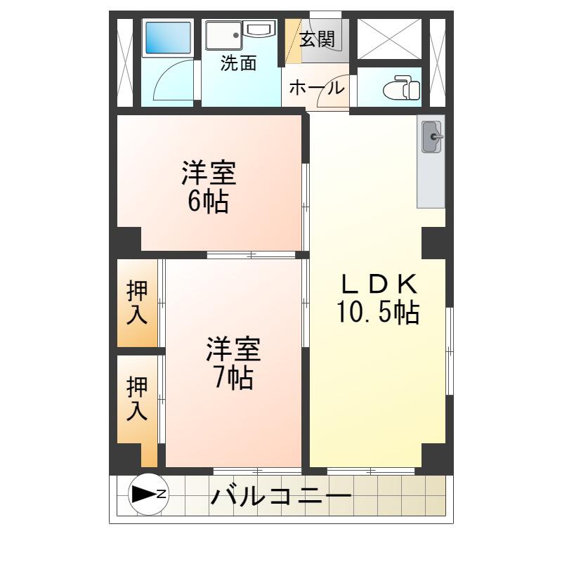 千歳山マンション(2LDK/7階)の間取り写真