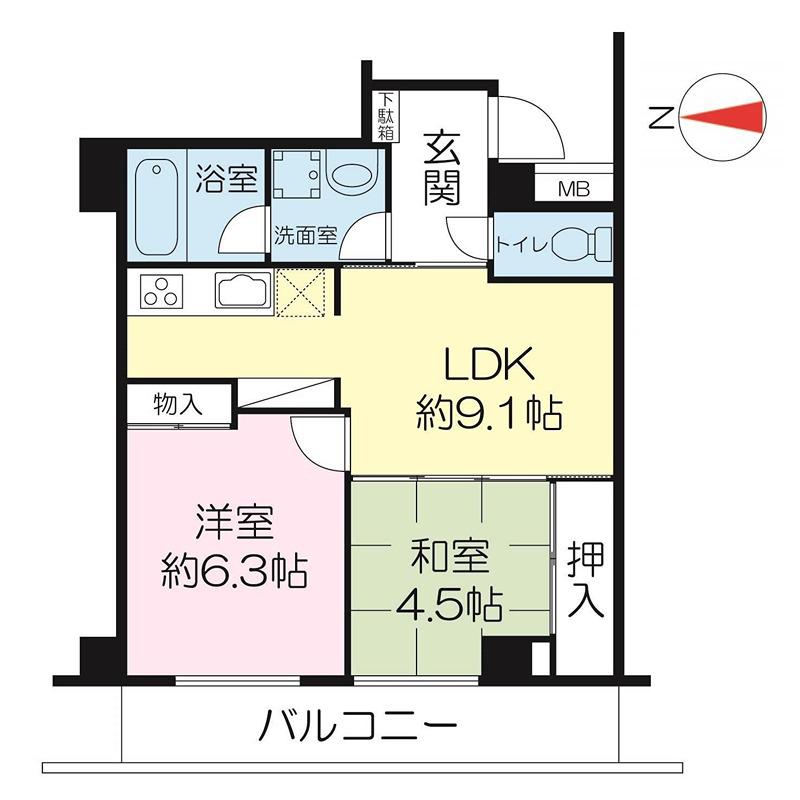 ラ・セーヌ蛍池(2LDK/4階)の間取り写真