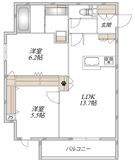 デルニエール(2LDK/2階)の間取り写真