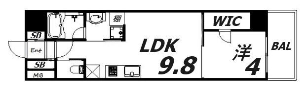 ブエナビスタ神戸三宮(1LDK/4階)の間取り写真