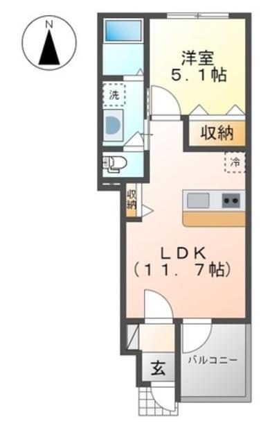 ホームグロー(1LDK/1階)の間取り写真