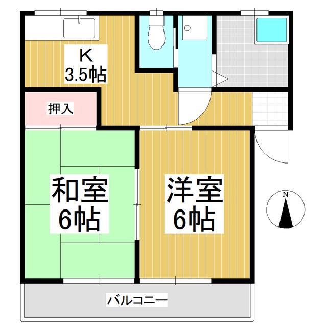 サンテラス東部(2K/2階)の間取り写真