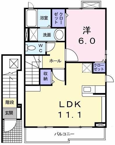 ジーラ・ソーレ I(1LDK/2階)の間取り写真