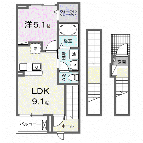 ピンズ下関I(1LDK/3階)の間取り写真
