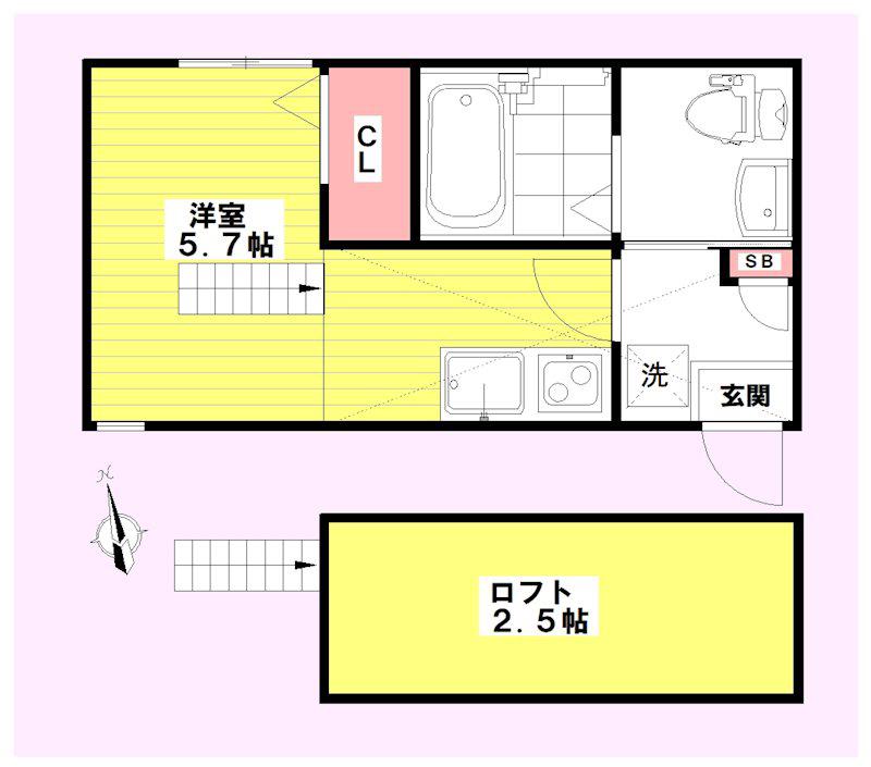 ルーム鴨居(ワンルーム/2階)の間取り写真