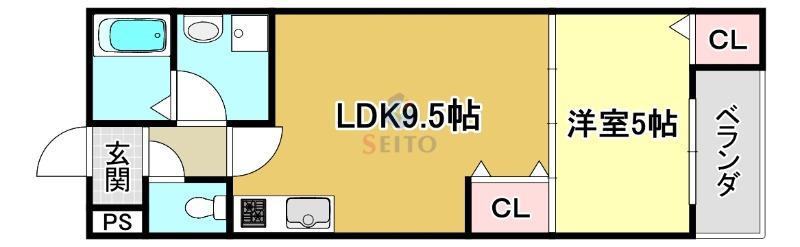 EIJU三津屋中(1LDK/1階)の間取り写真