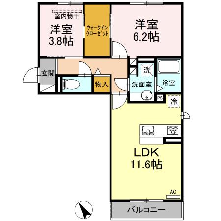 D-ROOMアネシス(2LDK/2階)の間取り写真