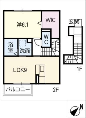 リヴェール向草間(1LDK/2階)の間取り写真