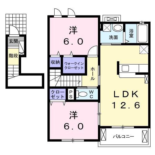 クールドルミエール I(2LDK/2階)の間取り写真