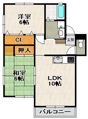 ローズコーポ荒牧(2LDK/2階)の間取り写真