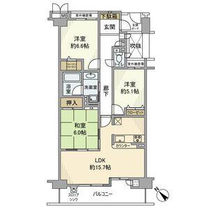 ルイシャトレ生駒(3LDK/2階)の間取り写真
