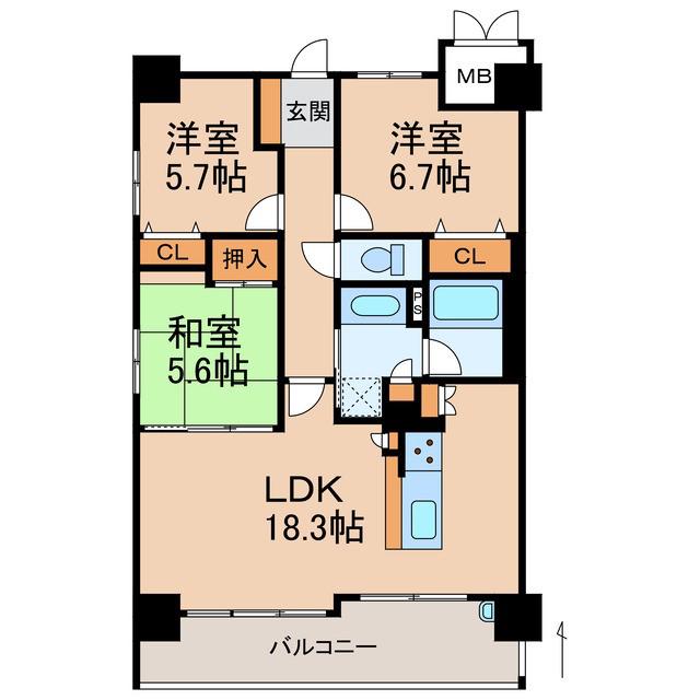 グランノーブル吉田(3LDK/4階)の間取り写真