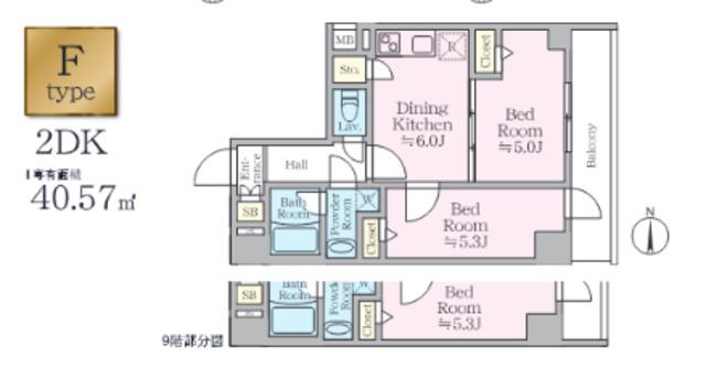 アイルグランデ東京亀有(2DK/6階)の間取り写真
