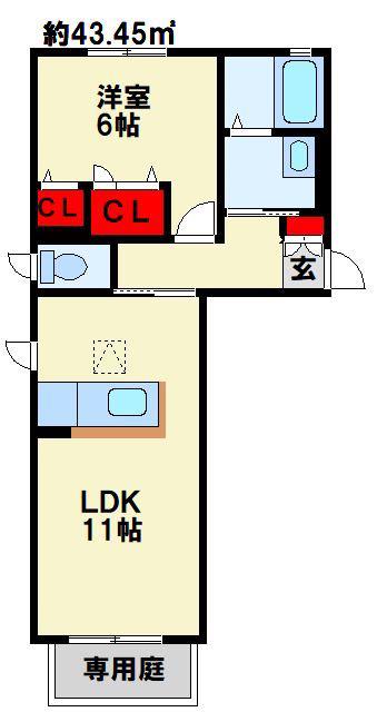 アクアコート行橋(1LDK/1階)の間取り写真