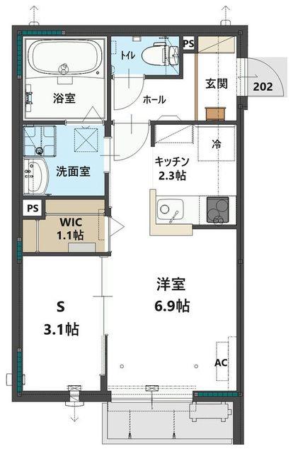 メゾン大栄(1SK/2階)の間取り写真