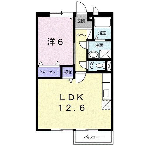 シャルム岩出(1LDK/2階)の間取り写真