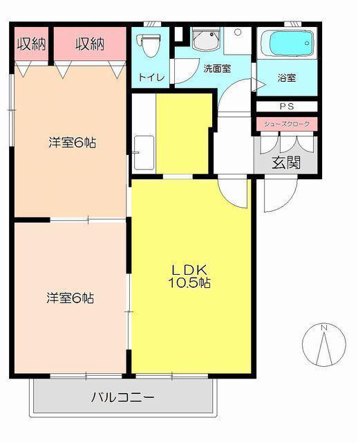アソシア南條3番館(2LDK/2階)の間取り写真