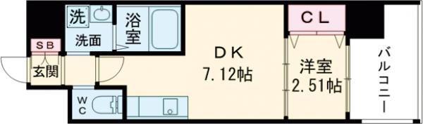 テラ浅香山(1DK/4階)の間取り写真