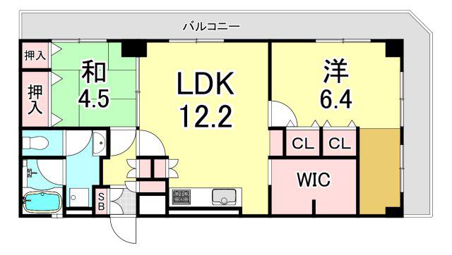 仁川グランドハイツ(2LDK/5階)の間取り写真