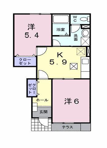 コーポことぶきC(2DK/1階)の間取り写真