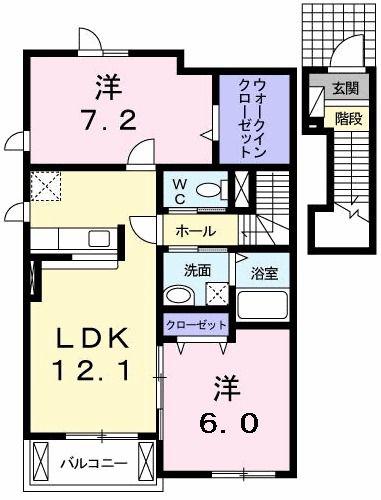 アヴェニューB(2LDK/2階)の間取り写真