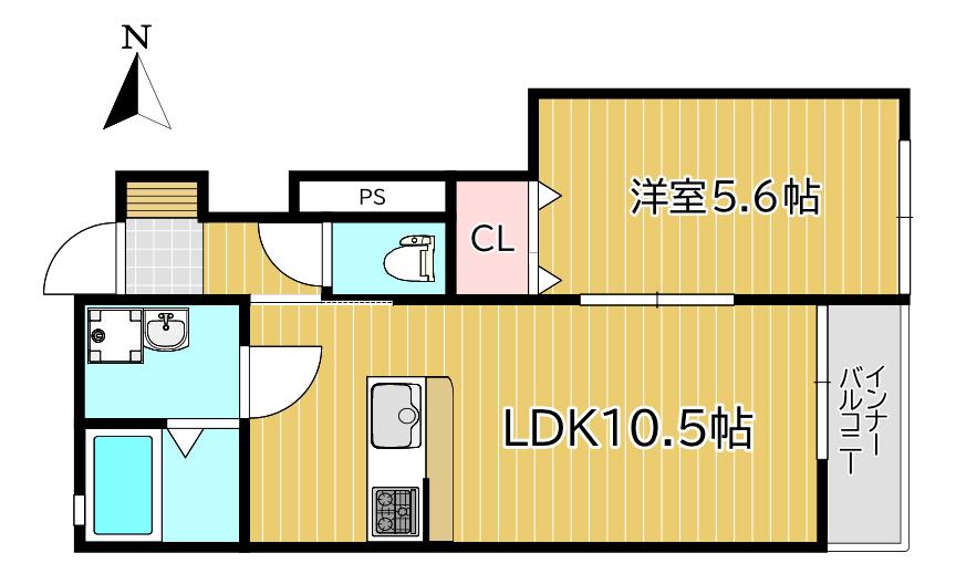 COCORU庭瀬(1LDK/1階)の間取り写真
