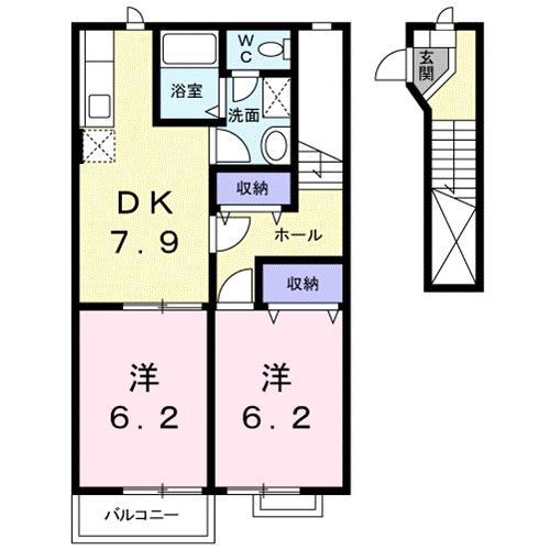 ドリームコーポラス 守山市勝部4丁目(2DK/2階)の間取り写真