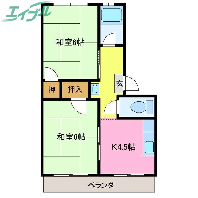 コーポ萩原(2K/3階)の間取り写真
