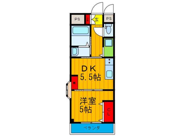 三熊元町ハイツ(1DK/2階)の間取り写真