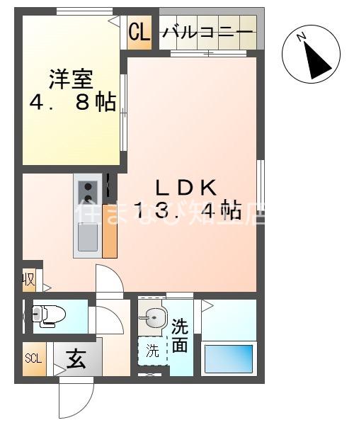 アルモニー東刈谷テラス(1LDK/2階)の間取り写真