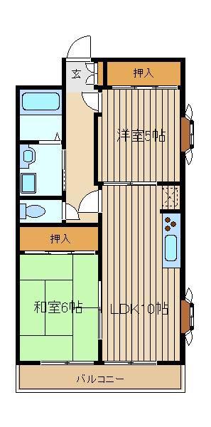 ゆたか壱番館(2LDK/2階)の間取り写真
