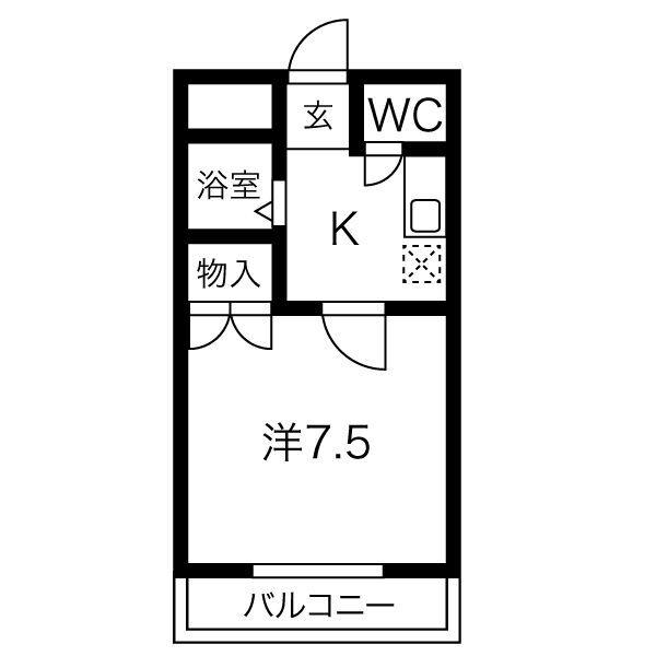 コーポアスナロ(1K/1階)の間取り写真