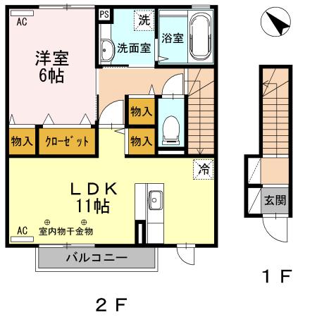 スコヤカパークきのもて(1LDK/1階)の間取り写真