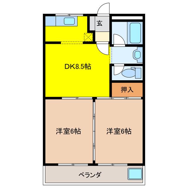 加賀野コーポI(2DK/2階)の間取り写真