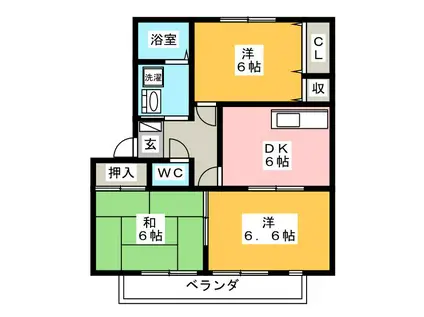 サンガーデン西改田(3DK/2階)の間取り写真