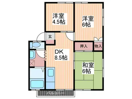 クレール川角(3DK/2階)の間取り写真