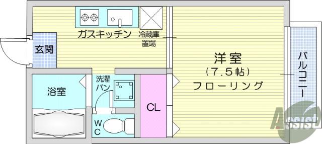 ディアスBEE(1K/1階)の間取り写真