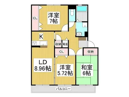 夢パレット坂北 A棟(3LDK/2階)の間取り写真