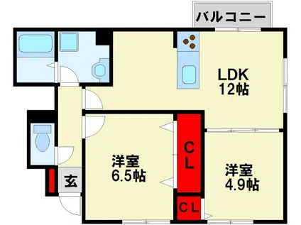 プレミールASAGIRI(2LDK/1階)の間取り写真