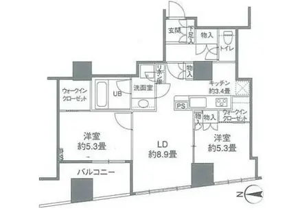 カスタリアタワー品川シーサイド(2LDK/24階)の間取り写真