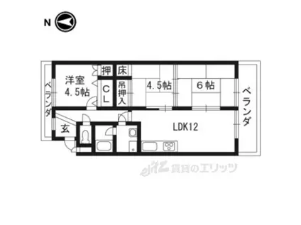 ソシアル大山崎(3LDK/1階)の間取り写真