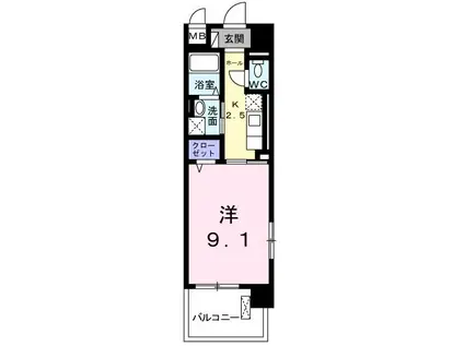 サンルミエール(1K/3階)の間取り写真