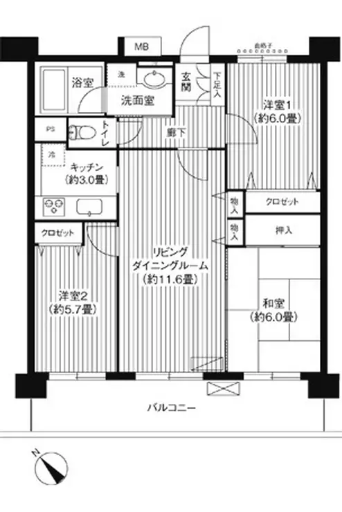 KS桜川 3階階 間取り