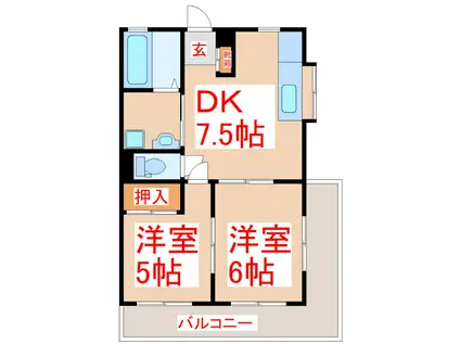 ランドマーク領南(2DK/3階)の間取り写真