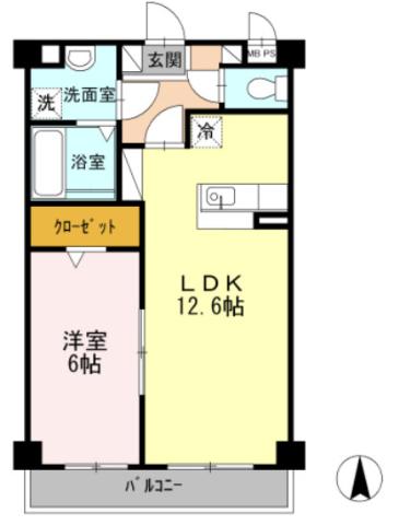 パークサイド中田II(1LDK/2階)の間取り写真