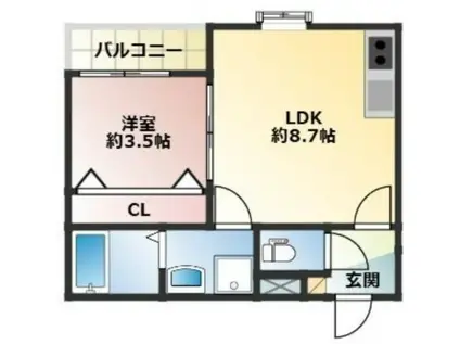 ドラゴンフィールド鳥栖(1LDK/2階)の間取り写真