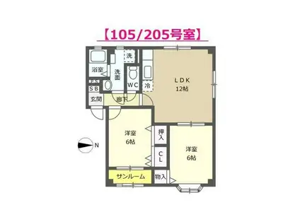 ラヴィッサン・パレスTK(2LDK/1階)の間取り写真