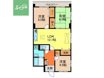 脇崎マンションII(3LDK/5階)の間取り写真